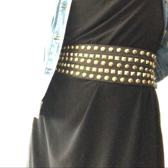 B-Low the Belt Gold Studded Black Leather Belt - Picture 1 of 9